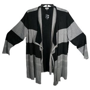 Avenue Open Front Sweater 26/28 Women's 3/4 Sleeve Silver & Black Rayon EUC